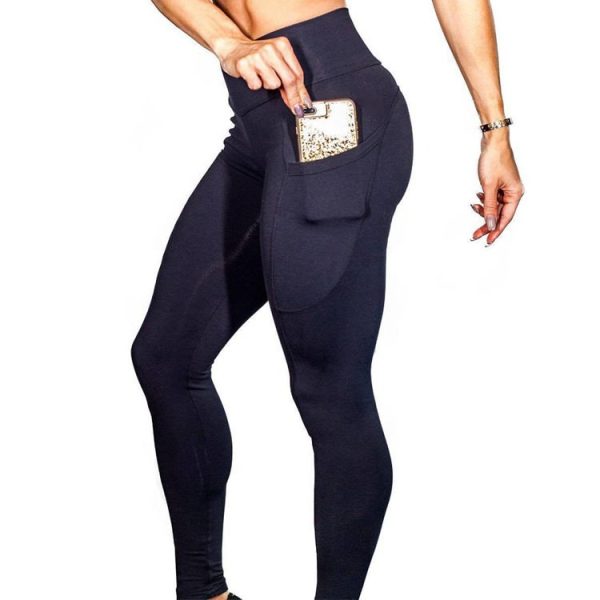 Black Sports Phone Pocket Leggings Hip High Waist Yoga - Image 2