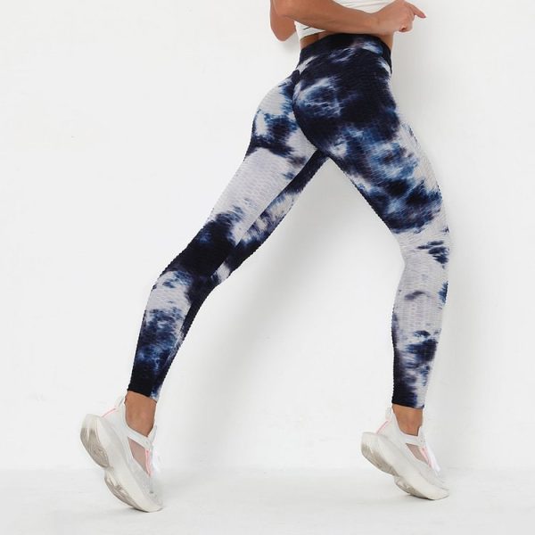 Deep Blue Tie-Dyed Yoga Leggings - Image 3