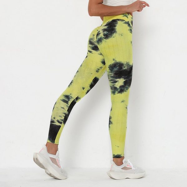 Yellow Yoga Legging Tie Dyed Tummy Control Sensual Silhouette - Image 2