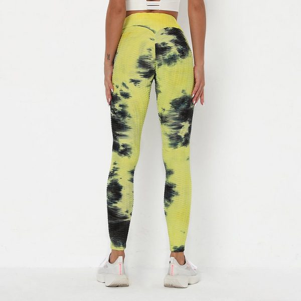 Yellow Yoga Legging Tie Dyed Tummy Control Sensual Silhouette - Image 3