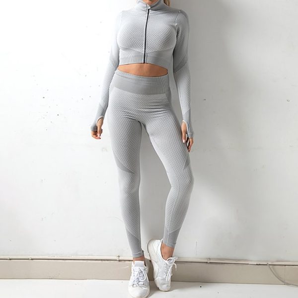 Stand-Up Collar Wide Waistband Yoga Gym Set - Image 5