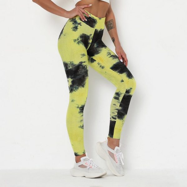 Yellow Yoga Legging Tie Dyed Tummy Control Sensual Silhouette - Image 5