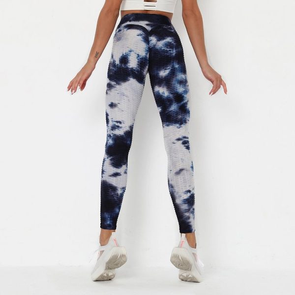 Deep Blue Tie-Dyed Yoga Leggings - Image 5